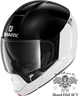 ♛大鬍子俱樂部♛ SHARK® Evojet Blank  Dual 法國 復古 Jet 可掀式 可樂帽 安全帽 黑/白