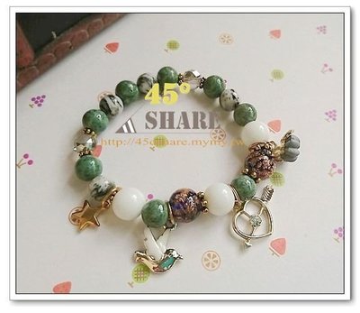 【45° Share】正韓原石綠串珠愛神小鳥花朵精緻氣質手環鍊飾品-B17082802J1