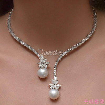 復古珍珠鋯石項鍊新娘首飾時尚氣質婚禮水鑽項鍊領子-美琪優選