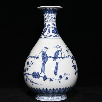 明青花花鳥紋玉壺春瓶，高32cm直徑20cm，編號8 瓷器 古瓷 古瓷器