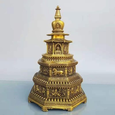 下殺-純銅祈福塔擺件黃銅佛塔佛教供奉用品招財納福家居辦公室工藝禮品