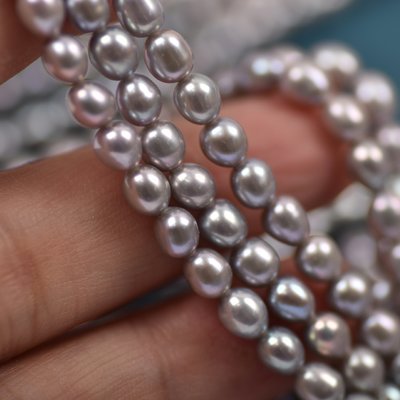 珍珠強光短胖銀灰色4mm小米珠 飾品半成品串珠項鏈 天然淡水珍珠