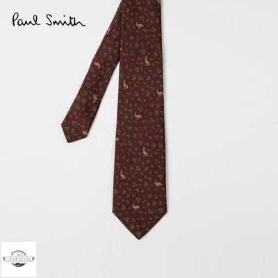 新款【520禮物】Paul Smith男士兔子圖案領帶深紫紅色