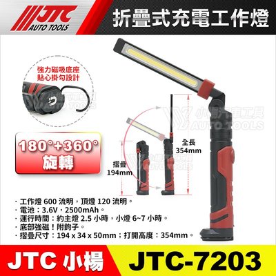 【小楊汽車工具】JTC-7203 折疊式充電工作燈 LED 修車 燈 可吸 磁鐵 萬向 摺疊 充電燈 電燈