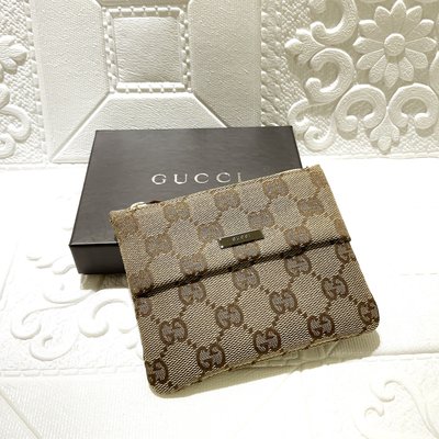 二手旗艦 Gucci 咖啡色 緹花布 面紙盒 面紙袋 拉鍊收納袋 (公益店)23539