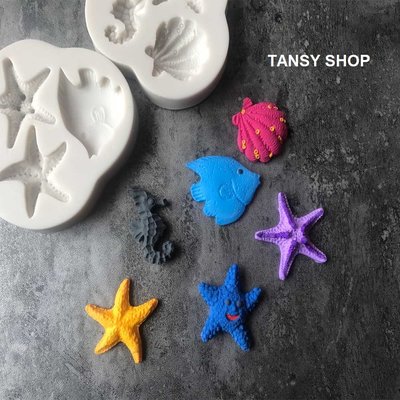 A22【TANSY SHOP】翻糖模具滿三件打八折！ 海洋 海馬 海星 貝殼 干佩斯 硅膠 矽膠模具 翻糖DIY烘焙工具