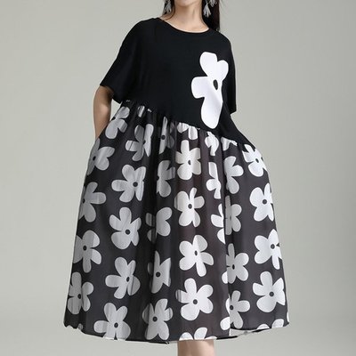 MyOrange．時尚柳丁【FZ5001】霎霎~假兩件花朵裙洋裝~2色