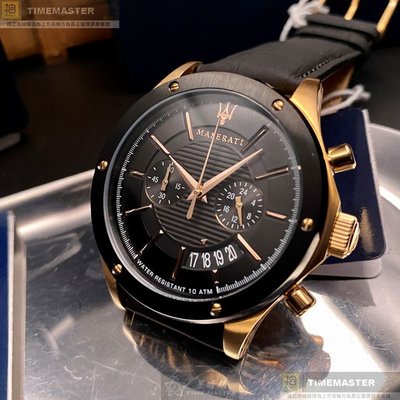 MASERATI手錶,編號R8871627001,46mm玫瑰金錶殼,深黑色錶帶款