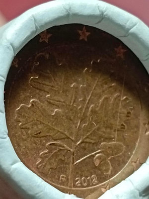 2012歐元 1分 Euro 1cent copper coin, 1 roll in total銅幣1捲（50枚），全新未使用（UNC)，贈2個保幣盒，特價中