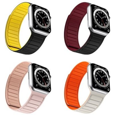 gaming微小配件-雙色磁吸矽膠錶帶 適用於 Apple Watch S8/Ultra/7/6/se2/4 蘋果智能手錶配件-gm