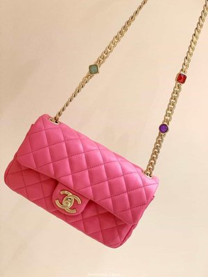 二手Chanel CF20 Classic flap bag CF寶石包 AS1787桃粉色