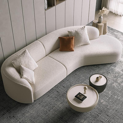 布藝沙發客廳小戶型代輕奢北歐極簡弧形異形美容院沙發組合 自行安裝