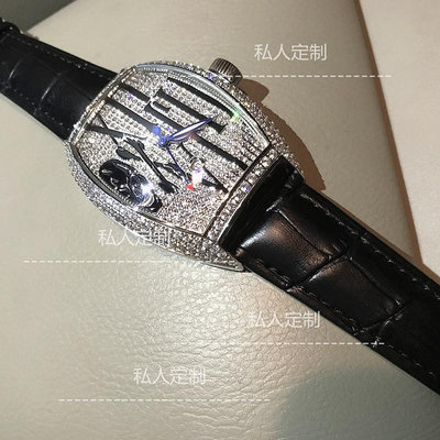 網紅手錶 滿鉆鑲嵌手錶酒桶型骷髏頭石英男錶皮帶時尚潮流手錶