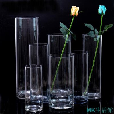MK精品歐式簡約寬口圓柱直筒水培富貴竹透明玻璃花瓶家居婚慶花器擺件