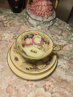 【二手】英國安茲麗aynsley黃金果園咖啡杯紅茶杯 稀有綠標底款 回流 老貨 收藏 【天地通】-607