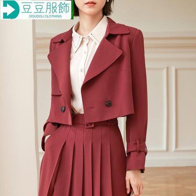 單件短版西裝外套女秋季新款氣質小眾設計感雙排扣長袖小西裝~豆豆服飾