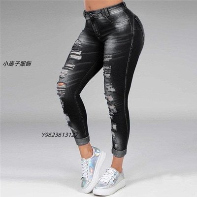 newSales lady jeans holes show thin elastic height pants pa