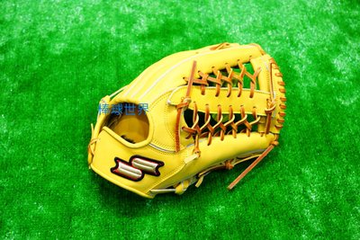 棒球世界全新SSK 棒壘球手套 硬式用特價原皮黃色 外野斜T網球檔