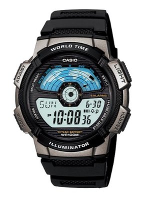 【萬錶行】CASIO 十年電力 世界地圖 儀表板風格電子錶款 AE-1100W-1A