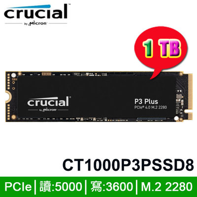 【MR3C】含稅 Micron 美光 Crucial P3 Plus 1TB M.2 PCIe SSD 1T 硬碟