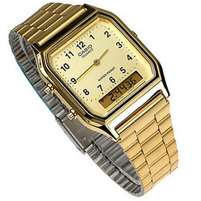 AQ-230GA-9B 卡西歐 CASIO 雙顯錶 復刻金 方型 金面 數字時刻 不銹鋼 男錶【時間玩家】