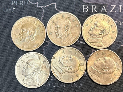 早期收藏台幣 民國60月 61年 62年 63年 64年 65年伍圓 總統頭 大硬幣 6枚1套組-老錢幣 古早 紀念幣