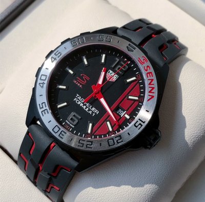 TAG HEUER Formula 1 Senna Special Edition 黑色錶盤 黑色橡膠錶帶 石英 男士手錶 WAZ1014.FT8027