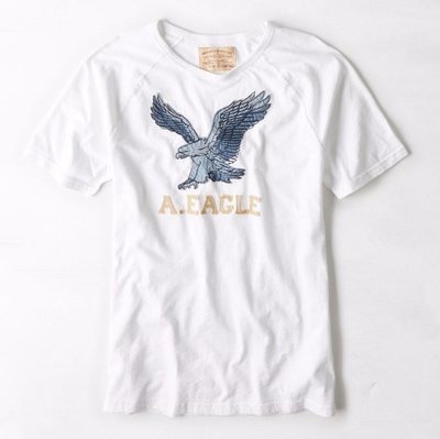 Maple麋鹿小舖 American Eagle ＊ AE 男生白色貼布LOGO短T ＊ ( 現貨S號 )