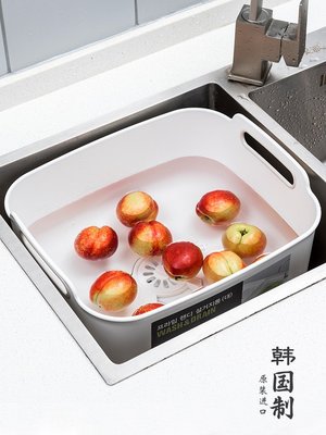 韓國進口家用洗菜盆塑料瀝水籃蔬菜水果盤子廚房水槽洗碗餐具大號超夯 下殺 爆品