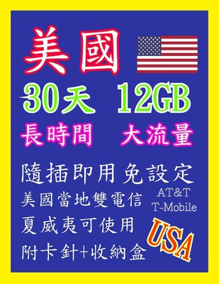 美國網卡 30天12GB 高速4G/3G上網 隨插即用 美國上網卡 華盛頓 紐約 德州 加州 洛杉磯 舊金山 夏威夷