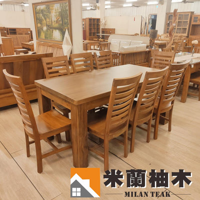 【米蘭柚木傢俱】全柚木餐桌+高背餐椅 - 176cm、超厚料、會議桌、工作桌、書桌