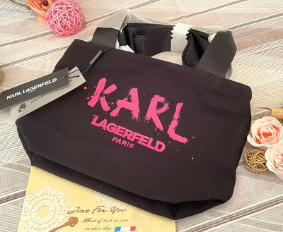 《Karl Lagerfeld》卡爾 LH9EG9AR 粉字"KARL"休閒帆布包 手提 肩斜背包