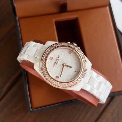 DanDan代購 COACH 陶瓷手錶 新款 表盤外圈鑲嵌 貝母面 優雅百搭