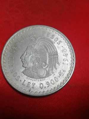 1948年，墨西哥，印第安，一比索，30克，大銀幣，好品，幾【店主收藏】19430