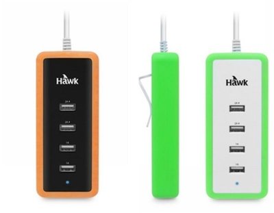 愛淨小舖-[E600] Hawk 背夾式4port USB車用充電器-橘色6A 線長150CM 1Ax2+2Ax2輸出