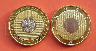 銀幣波蘭2000年紀念千禧年-2茲羅提雙色鑲嵌紀念幣