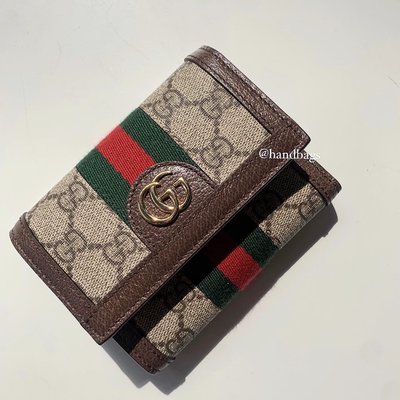 【翰貝格名牌館】全新真品 Gucci 經典 Ophidia GG 綠紅綠 金色LOGO 6卡 短夾 625703 現貨