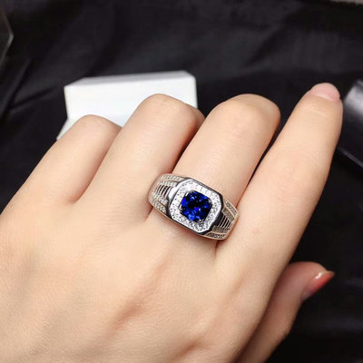 【藍寶石戒指】天然藍寶石戒指 男戒 鑽切藍寶石 斯里蘭卡成色超優 皇家藍 高淨度 時尚大氣