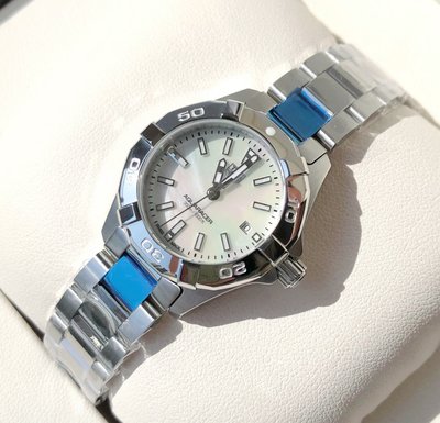 TAG HEUER Aquaracer 珍珠貝母錶盤 銀色不鏽鋼錶帶 石英 女士手錶 WBD1411.BA0741 豪雅300米潜水錶