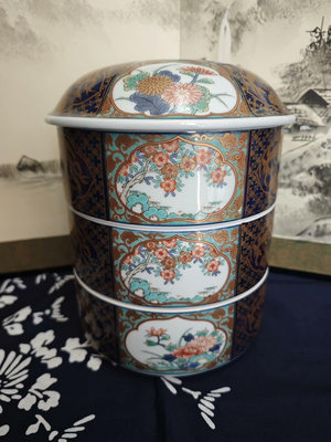 日本回流幸樂窯染錦鳳紋三段重，全品帶原盒陶歷，中古品木盒有些