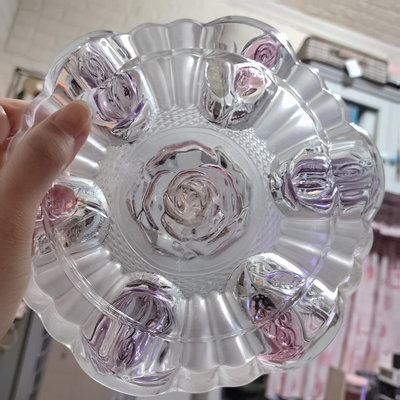 日本老牌 SOGA 立體浮雕玫瑰花厚實水晶玻璃煙灰缸