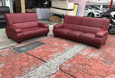 【二手倉庫-崇德店】二手家具☆2+3紅色皮沙發組☆沙發椅 皮沙發 客廳椅 兩人座 三人座 客廳沙發 辦公室沙發