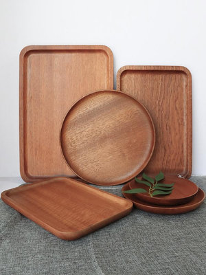 ~爆款暢銷~實木盤子木質平盤長方形托盤烏檀木點心果盤家用木圓盤餐盤木盤
