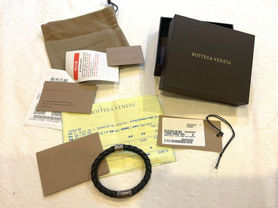 Bottega Veneta 802455090 men’s Jewelry 黑色  編織 BV 純銀 手環 台灣專櫃公司貨 全配件 附購證 發票 M號