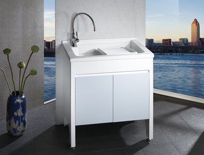 ※小婷精品衛浴 L-575新型四方型檯面式洗衣槽櫃組(台製活動式洗衣板-結晶鋼烤門片)鋁腳