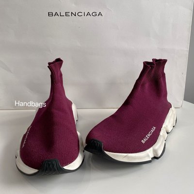 【翰貝格名牌館】8成新真品 Balenciaga 酒紅 低筒 平底 襪套鞋 現貨