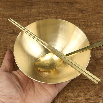 現貨熱銷-聚財銅碗純銅家用飯碗銅餐具韓國小銅碗供佛銅筷子銅勺子實心夾碳