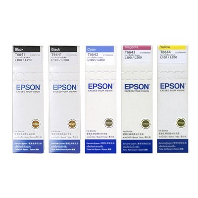 EPSON T6641/ T6642/T6643/T6644原廠墨水(5瓶一組) 2黑+3彩