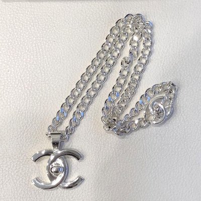 Chanel vintage香奈兒復古中性款經典書包釦銀色古董項鍊 項鏈