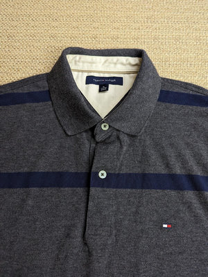 Tommy hilfiger 深灰色藍條紋短袖Polo衫 XL XXL 大尺寸 大尺碼